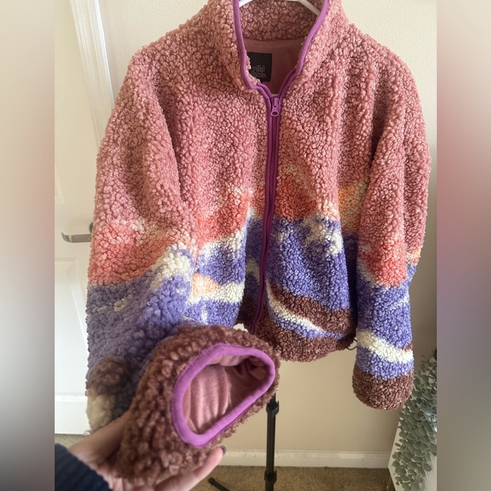 Wild Fable Full Zip Teddy Sherpa Pink Landscape Jacket - Picture 4 of 11